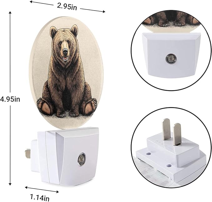 EKOBLA Cabin Bear Night Lights Plug into Wall Lovely Brown Bear Animal Wild Life Hunter Night Light Led Plug-in Nightlights Dusk to Dawn Sensor for Men Women Boys Girls
