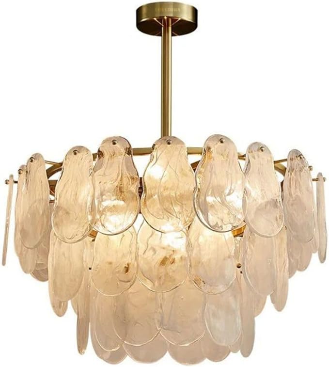 LOVEDIMA Gold Dining Room Chandelier Multi-Tier Lantern Pendant Lighting,Cloud Glass Metal Chandeliers Hanging Ceiling Light Fixtures (6-Light)