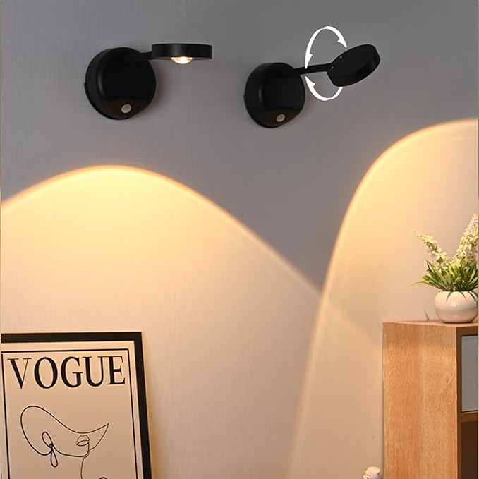 Wireless Picture Light Battery Operated, 2200mAH Rechargeable Painting Light with Motion Sensor and Rotatable Tube, Stepless Dimming Art Display Light for Picture Frame (Black)