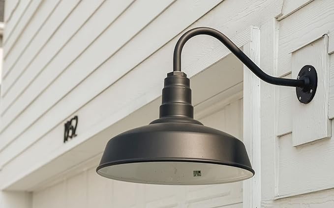 Steel Lighting Co. Gardena Barn Light | Outdoor Wall Mounted | 16" Dome | 11" Straight Arm | Farmhouse Light Made in America | Dark Bronze Exterior/Brass Interior