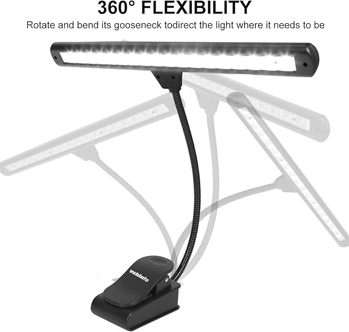 Music Stand Light,Clip On Piano Lights 18 LED Orchestra Light Clip On Reading Light,Fully Adjustable No Flicker for Piano,Book Reading, DJ, Craft Work (Powered by AC Adapter AAABatteries)