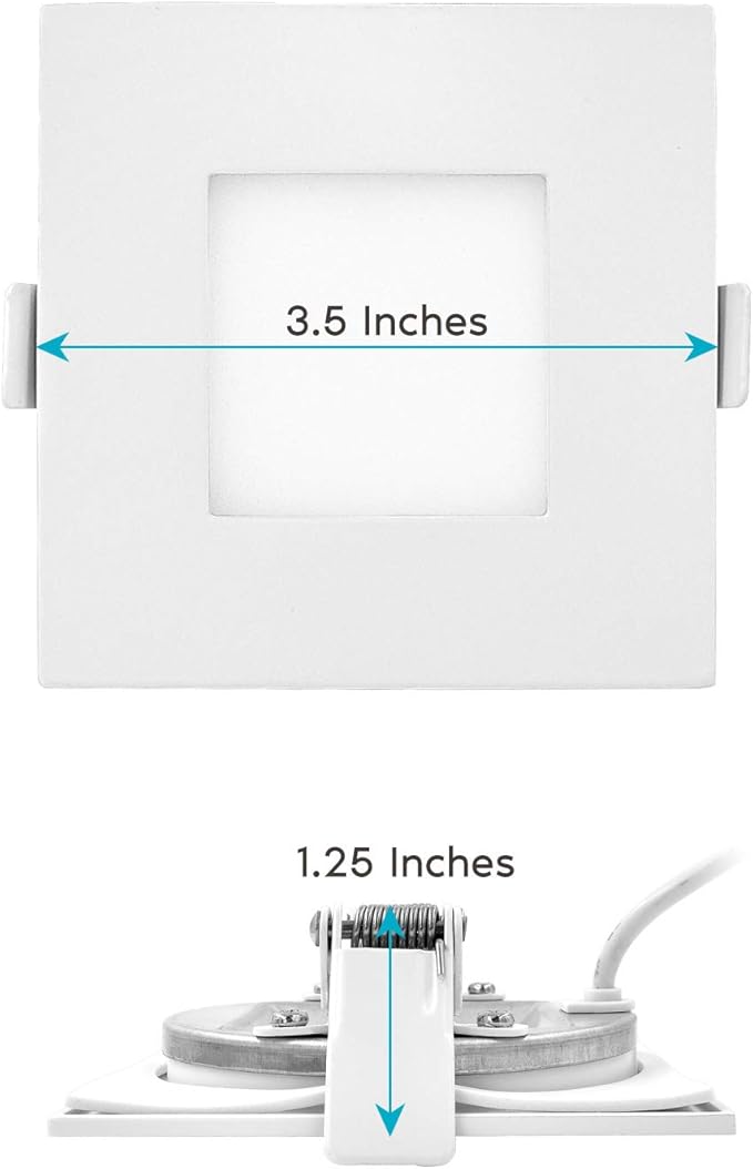 LUXRITE 3 Inch Square Ultra Thin LED Recessed Light with Junction Box, 8W, CCT Color Selectable 2700K | 3000K | 3500K | 4000K | 5000K, Dimmable Wafer Light, 540 Lumens, Energy Star, IC Rated (6 Pack)