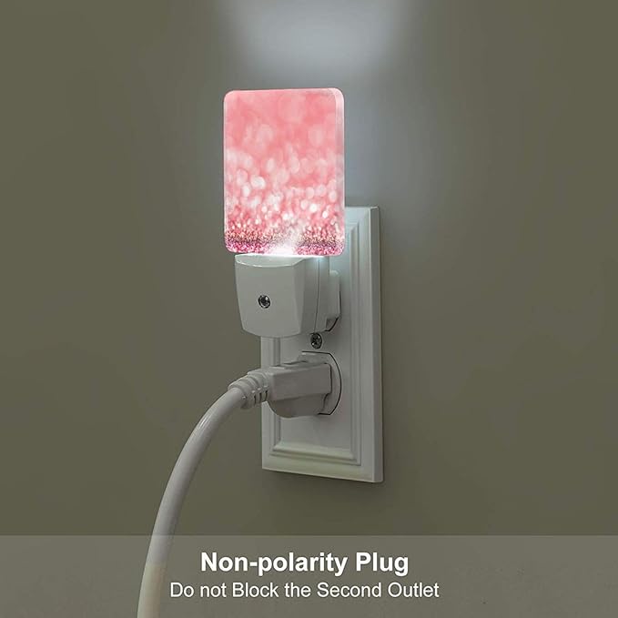 Pink Glitter Night Light,Plug Into Wall for Boys Girls Bedroom Decorative Square Night Light Lamp 0.5w Sleep Friendly
