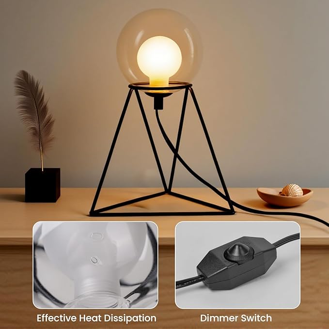 Table Lamp for Living Room - Dimmable Bedside Globe Lamps Minimalist Nightstand Lamp 2200K Warm Ambient Lighting for Home Office Modern end Table Kitchen Corner Shelf(Bulb Included)