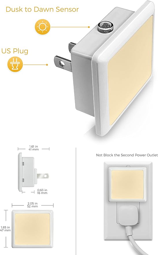 L LOHAS LED Night Lights Plug into Wall, [6-Pack] Plug in Night Light, Dusk-to-Dawn Sensor, 3000K Soft White 0.3W Bright Nightlight Auto-On/Off for Adults Kids Room Bedroom Bathroom Hallway Kitchen