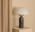 Modern Dome Shaped Table Lamp Mid-Century Accent Lamp Black Marble Desk Lamp Contemporary Living Room Side Lamps Bedroom Bedside Nightstand Light with Frosted Glass Shade