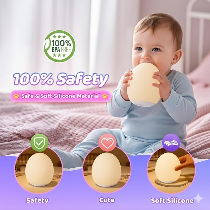 Silicone Baby Night Light,Egg Night Light for Baby Nursery, 7 Colors Changing & 30-Min Timer Portable Nursery Night Lamp forBaby Nursery & Kids Bedroom,DIY Hand - Painted Custom Lamp
