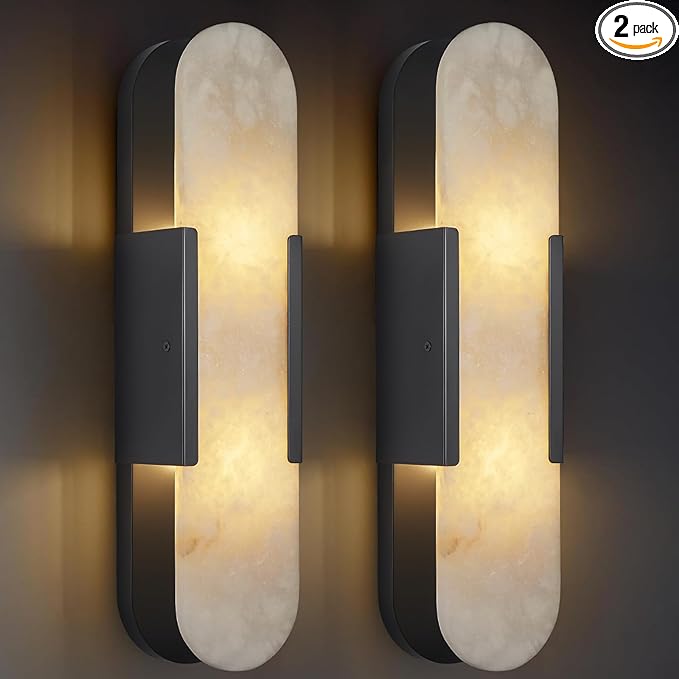 19.7" L Alabaster Wall Sconces Set of 2, Wall Lights Fixtures Morden Bathroom Vanity Light Indoor Wall Lamps for Living Room Bedroom Hallway Stairs Black