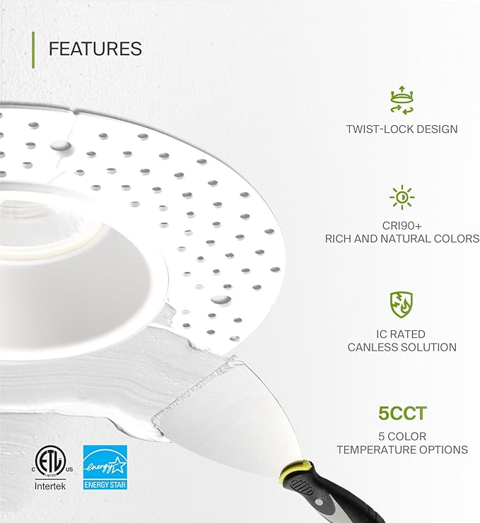 ASD Trimless LED Recessed Lighting 4 Inch, 15W 120-277V Dimmable Commercial Lights with J-Box, 5 CCT 2700K-5000K, CRI 90+, IC Rated, ETL, Energy Star, White, 18 Pack