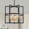 Black Gold Chandelier 6-Light, Modern Dining Room Light Fixture, Industria Geometric Pendant Chandeliers for Living Room Kitchen Bedroom Hallway, Metal Hanging Ceiling Lamp