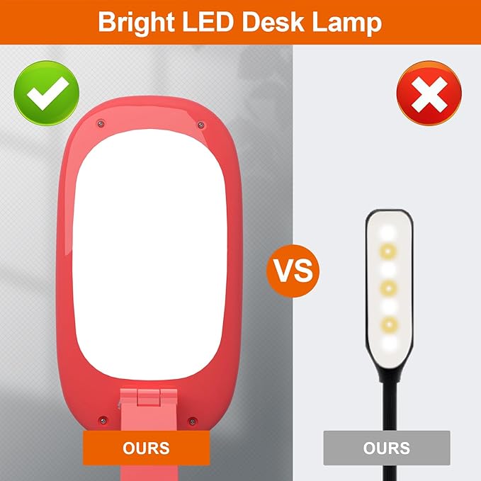 LED Desk Lamp for Office Home & Battery Operated Lamp Rechargeable Lamp Foldable & Portable Light, [2-Fold Bracket] 3 Brightness Dimmable Small Desk Lamp Wireless Reading Lamp (Red)