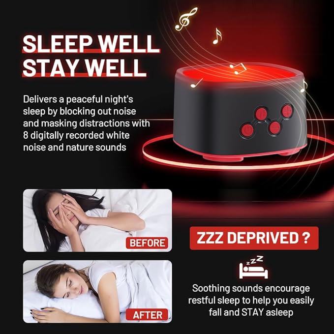 Red Light Sleep, White Noise Red Light for Sleep, 630-660nm Night, Multiple Brightness Options, Lamp Backed by Science for Adults & Kids Bedroom