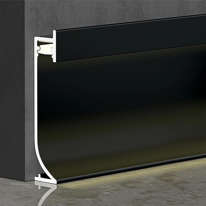 LED Aluminium Metal Baseboard Trim, Matte Black 24Pcs 50mm x 2500mm 1.97" x 8.2' Total 196.9 ft LED Light Aluminum Wall Base Board Cover Molding Skirting Trim, Embedded Installation Downlight
