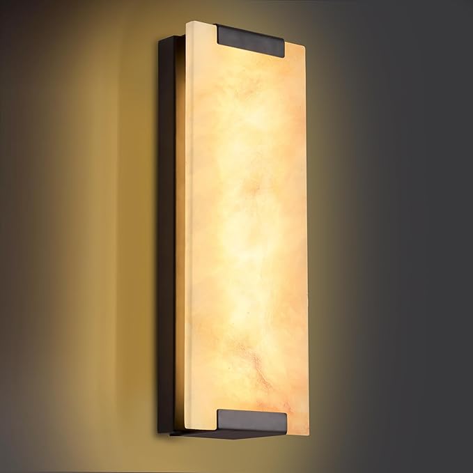 14.2 in Alabaster Wall Sconces, Black Natural Marble Wall Sconces, Alabaster Sconces for Living Room, LED Modern Alabaster Sconces Wall Lighting for Dining Room,Bedroom,Stairs