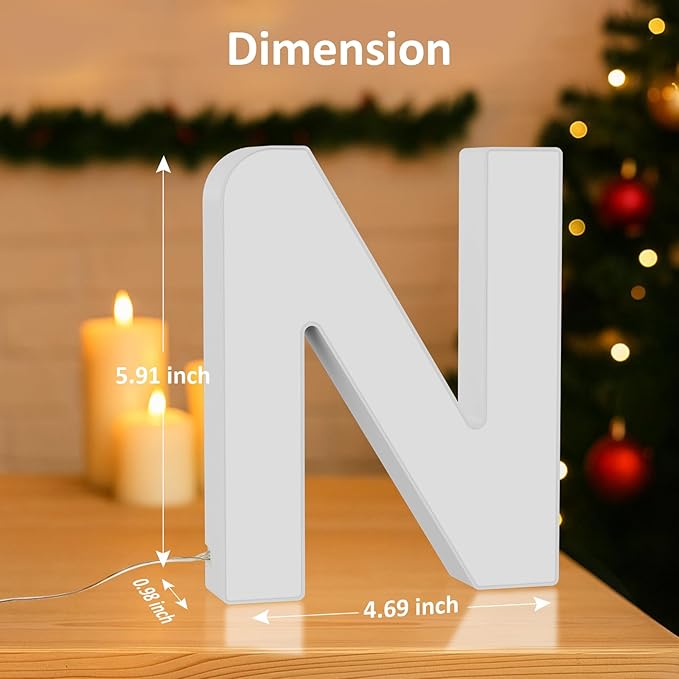 Light Up LED Letter Lights – USB Powered Color Changing Alphabet Sign, APP Controlled Night Light for Bedroom, Party, Birthday, Christmas & Valentine Decorations,N
