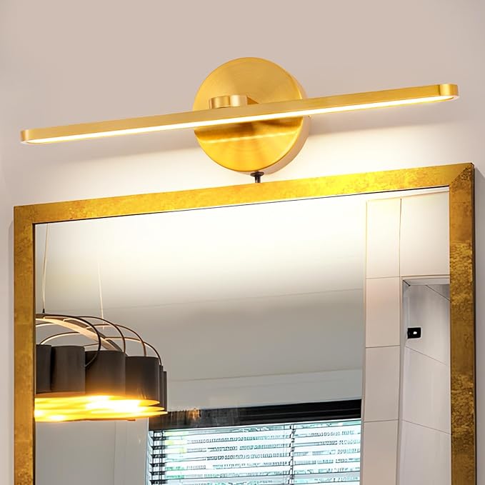 MantoLite Plug in LED Wall Lamps, 16inch Vanity Lighting Fixtures for Wall, Modern Bathroom Lighting Fixtures Over Mirror, Wall Picture Lighting Sconces for Bedroom, 12W 3000K Brass Indoor Wall Lamps