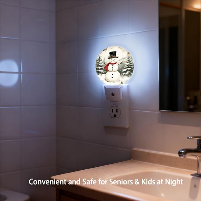 Plug-in Snowman Snowy Christmas Tree Night Light with Dusk to Dawn Sensor, 0.5W LED Home Decor, Auto On/Off Decorative Nightlight for Men, Women, Boys & Girls