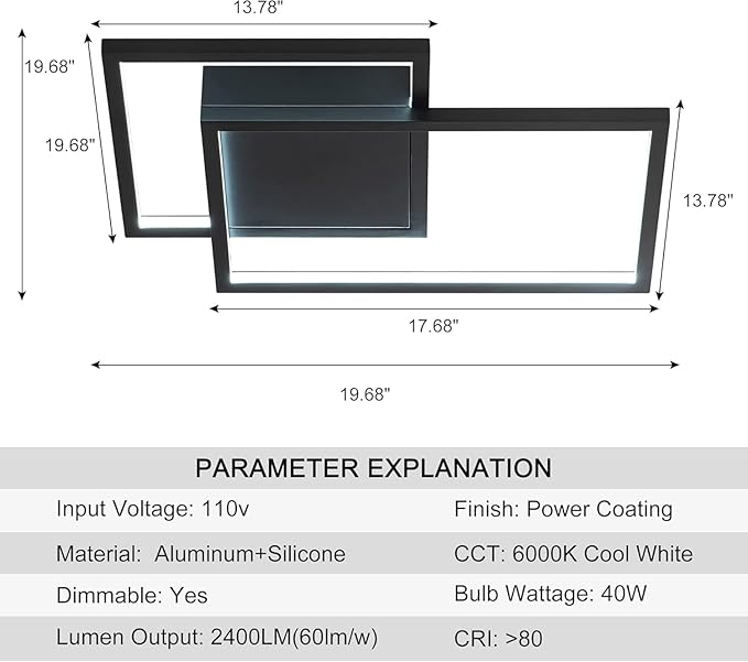 Updated Modern Ceiling Light,Preminum Close to Ceiling Light fixtures, Black Flush Mount Modern Light Fixtures Ceiling Full Dimmable for Dining Room Kitchen Bedroom Living Room