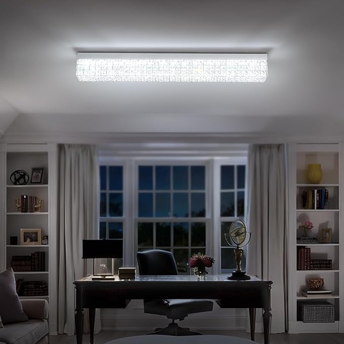 L 40" Modern Rectangle Chandelier Silver Rectangular Flush Mount Chandelier Crystal Ceiling Light Fixture for Dining Living Room Kitchen Island