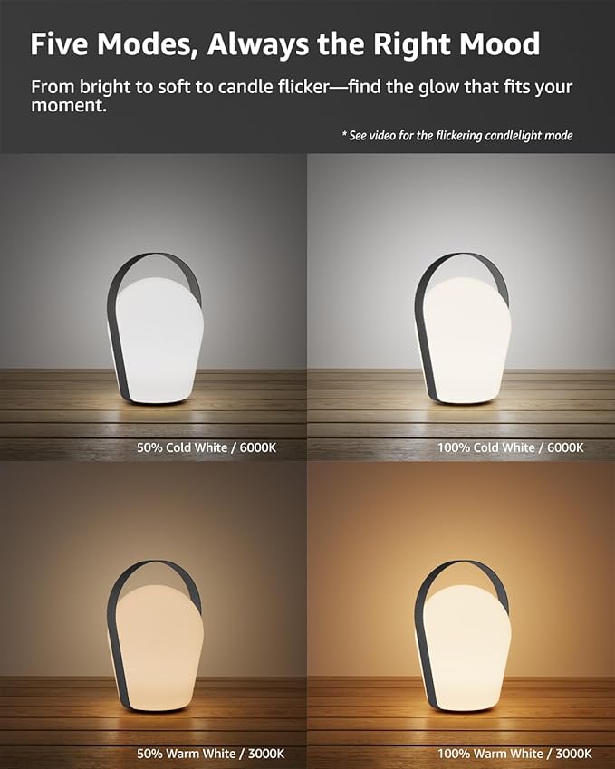 Cordless Lamp for Patio Decor,Patio Lights Outdoor Waterproof IP65,Rechargable 500mAh Li-ion Battery Outdoor Patio Lights,Unique Outdoor Lamp with Ambient Lighting, Table Decor,Charcoal