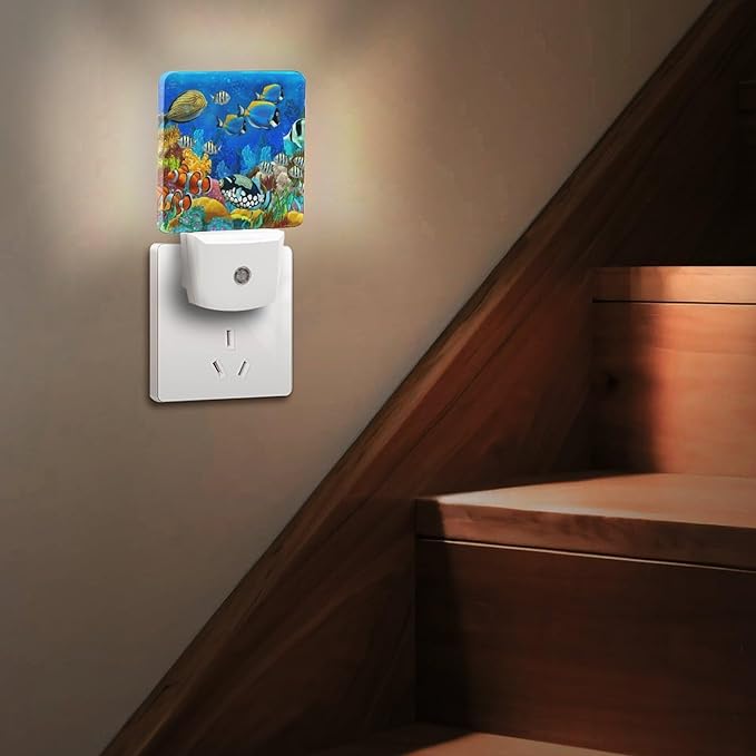 Plug-in LED Night Light, Dusk to Dawn Sensor Smart Nightlight for Bedroom Bathroom Kitchen Hallway Stairs – Soft White Glow, Energy Efficient, Compact & Safe Design -Fish in The Ocean