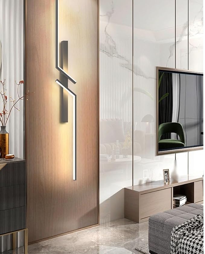 Modern Linear Wall Sconce, Minimalist Black LED Wall Light, Geometric Contemporary Wall Decor Wall Light for Living Room, Bedroom Background, Hallway Accent Lighting