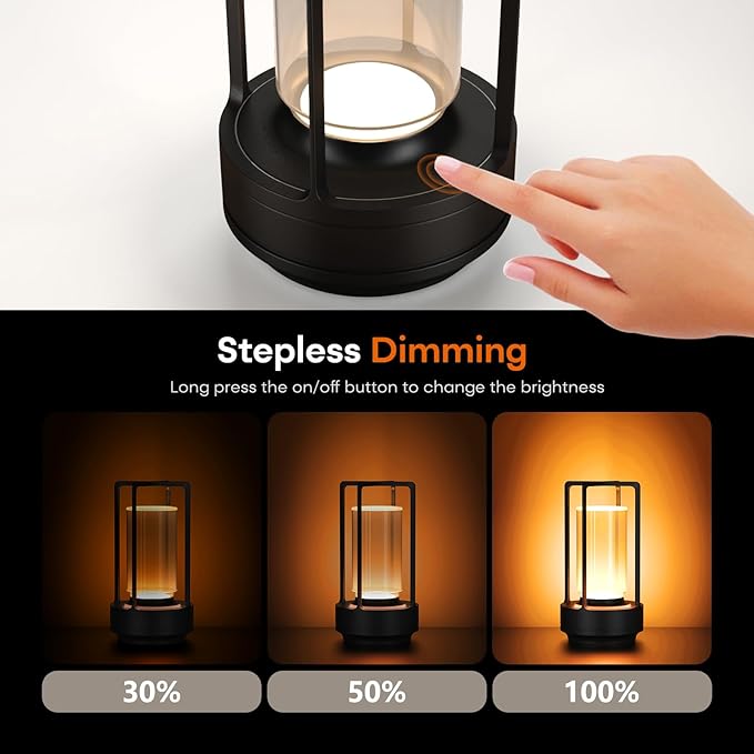 Cordless Portable LED Table Lamp, Rechargeable Battery Operated Desk Lamp with Touch Sensor, 3-Way Dimmable Suitable for Bars/Cafes/Restaurants/Bedrooms/Camping (Grey)