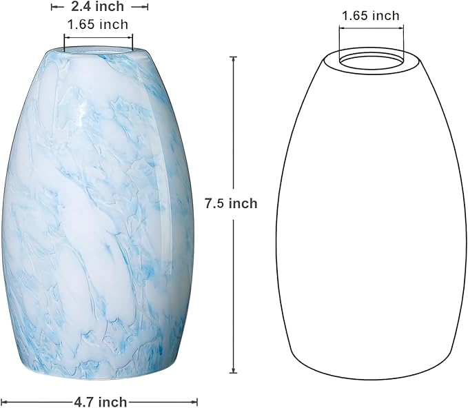 Oval Glass Pendant Lamp Shade Only Art Glass Light Covers for Kitchen Island Pendant Light Fixtures Replacement Shade for Mini Pendant Light (Blue cloud)