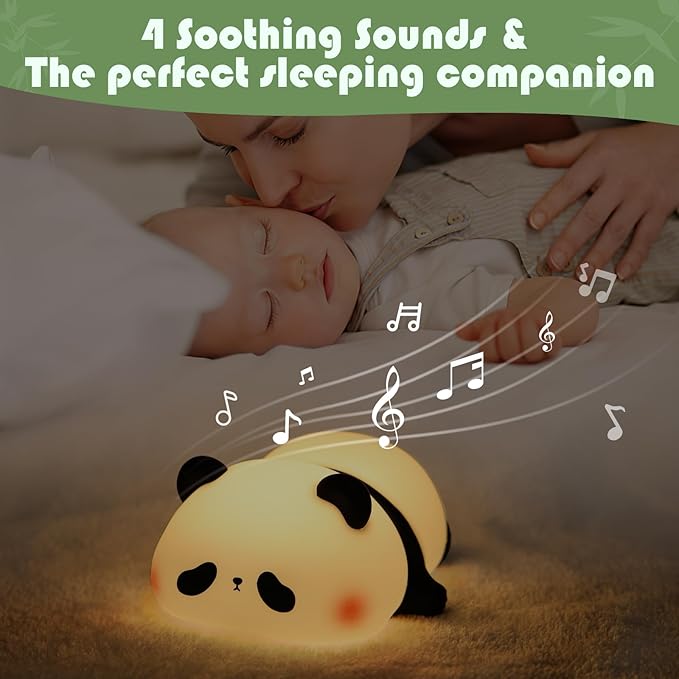YISUN Panda Night Light with White Noise, LED Squishy Night Light, Soft Silicone Nursery Nightlight Rechargeable LED Touch Light with 4 Soothing Sleep Sounds for Kids Room