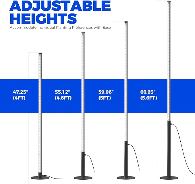 Barrina T10 Pro Standing Grow Light with Timer, 42W, 5000K, Full Spectrum Vertical Tall Grow Lights for Indoor Plants, Wide Coverage, 4FT to 5.6FT Height with Foot Switch, for Flower and Tall Plants