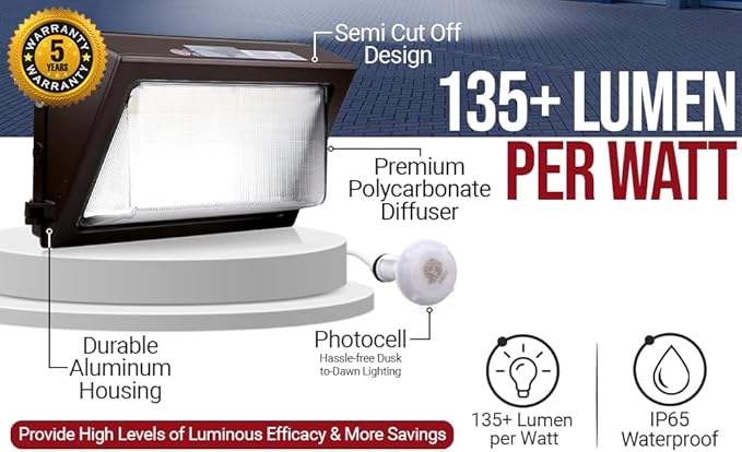 RuggedGrade 80W LED Wall Pack - Durado Blade Series - 11,400 Lumens - 5000K Bright White - Semi Cut-Off - No Photocell - Black Housing - DLC 5.1 Premium