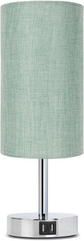 Yarra-Decor Bedside Lamp with USB Port - Touch Control Table Lamp for Bedroom 3 Way Dimmable Nightstand Lamp with Round Denim Fabric Shade for Living Room, Dorm, Home Office (LED Bulb Included)