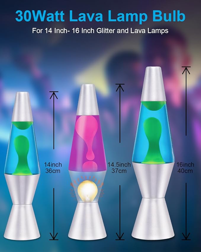 30 Watt Lava Lamp Bulbs - E17 Base, 6-Pack, Ideal for 14.5-Inch/20-Ounce Lava Lamps, S11 Shape, Soft Warm White, 120V Replacement Bulbs for Night Light Lava Lamp