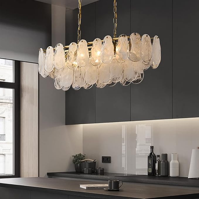 LOVEDIMA Gold Multi-Tier Lantern Pendant Lighting,Cloud Glass Metal Kitchen Island Chandeliers Hanging Ceiling Light Fixtures