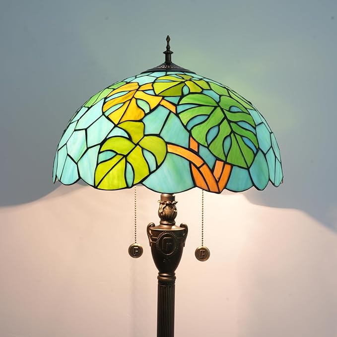 Tiffany Floor Lamp Monstera Deliciosa Stained Glass Lamp for Living Room Bedroom Office Bright Lighting Rustic Monstera Swiss Cheese Plant Corner Decor Standing Tall Unique Light