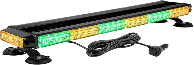 WOWTOU Roof Top Safety Flashing 56 LED Amber Green Emergency Light Bar for Vehicles Trucks POV, Strong Magnetic Double Side Strobe Beacon Lights