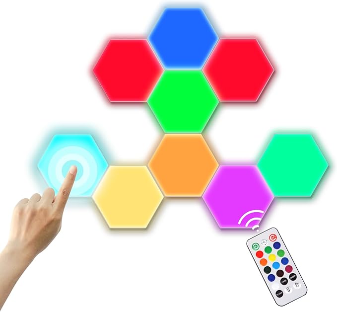 Remote control and touch control hexagon panels for gaming room setups and kids play lamps night lights with LED light sources mainy used in door for home decoration and holiday decoration lights (9)