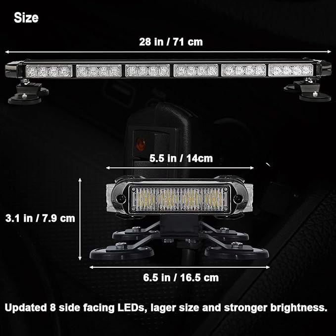 WOWTOU Rooftop Flashing 56 LED Red Blue Emergency Strobe Light Bar for Police Cars Law Enforcement Vehicles, Strong Magnetic Safety Warning Beacon Lights