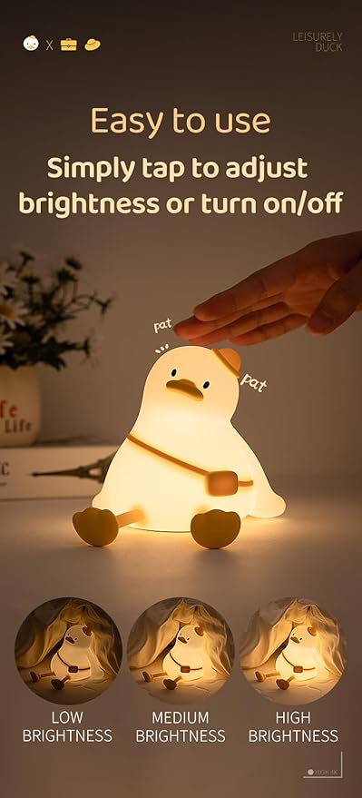 ATSUI Duck Night Light, Cute LED Squishy Novelty Animal Night Lamp, Food Grade Silicone, 3 Level Dimmable Rechargeable Nursery Nightlight for Breastfeeding Toddler Baby Kids, Cute Gifts for Kids