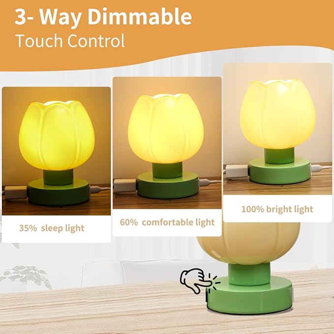 Bedside Table Lamps Touch Dimmable with USB Ports and outlets Charging Station, Desk Small Nightstand Light for Bedroom Living Room Office Reading Home Decor Gifts LED Edison Warm Bulb Included