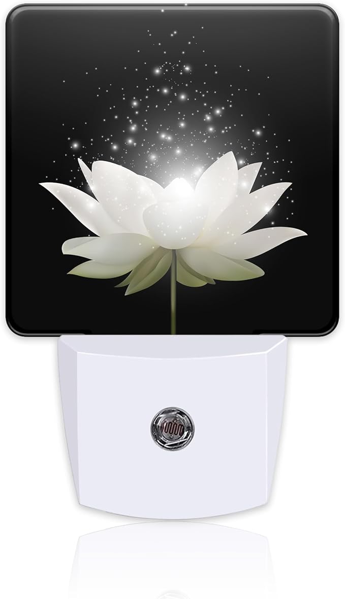 Magic White Lotus Flower Night Light for Kids, Glowing Lotus Floral Night Light Plug in with Dusk to Dawn Sensor, 0.5w Energy Saving Sleep Friendly Nightlight for Hallway Stairway Kitchen Bedroom