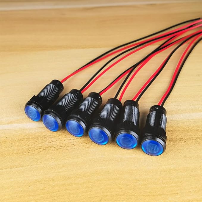 6pcs Blue LED Indicator Pilot Light Mounting Hole Size 10mm AC/DC 12-24V(Flame Retardant Plastic Shell)