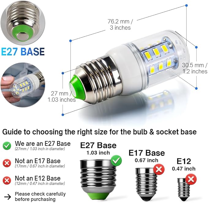 for Frigidaire Light Bulb Replacement KEI D34L 5304511738 Refrigerator LED Bulb AC100-265V 3.5W for Kenmore KEL 3418L, E27 Large Base 3" Height, NOT for E17 or E12 Base (4PCS)
