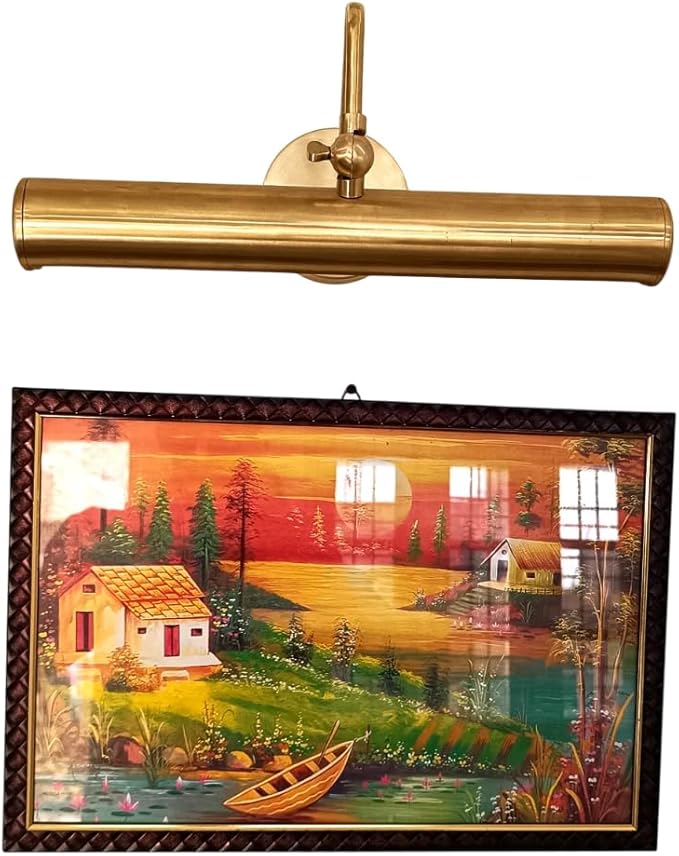 Antique Brass Picture Light Hardwired Wall Mount Display Light for Paintings, Artwork, and Photos Adjustable Arm & Rotating Shade Vintage Wall Sconce for Gallery, Hallway 15 inch (Brushed Brass)