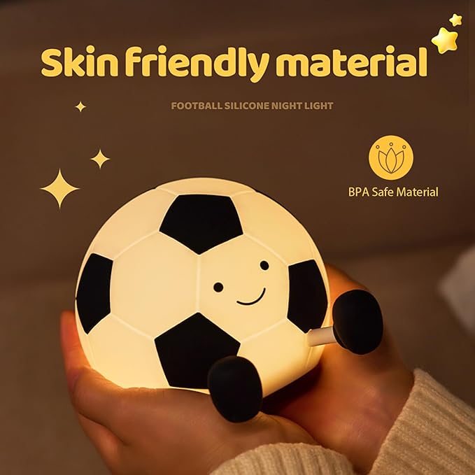 Soccer Night Light for Kids, Cartoon Soccer Lamp Silicone Baby Nursery Night Light with 3 Level Dimmable Rechargeable Bedside Lamp Nightlight Gifts for Kids Toddler Bedroom Home Office Decor