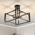 HuisMier Industrial Semi Flush Mount Ceiling Light, 4-Light Farmhouse Ceiling Lights Fixture, Black and Gold Metal Close to Ceiling Lighting Fixtures for Dining Room Bedroom Kitchen Island Foyer
