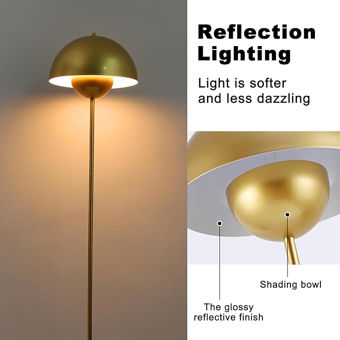 COSYLUX Modern Floor Lamp for Living Room, Industrial Tall Standing Lamp for Bedroom, Metal Shade Reflecting Light Reading Floor Lamp for Office, Nursery Room, Corner(Gold)