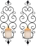 Sziqiqi Iron Wall Candle Sconce Holder Set of 2 Hanging Wall Mounted Pillar Candle Sconces Holder, Wall Sconces Decor for Bedroom Dining Room (Black)