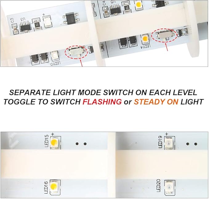 Signal Tower Stack Lights - Industrial Signal Warning Lights with Rotatable Base, Steady/Flashing Switch, 12V/24V DC (2-Layer, No Buzzer)