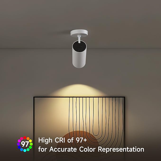 12W LED Dimmable Ceiling Spotlight Indoor - Adjustable Surface Accent Lamp for Home Corridor, Painting, Warm White 3000K, CRI 97 Anti-Glare Picture Artwork Spot Light, White Finish, 4 Packs